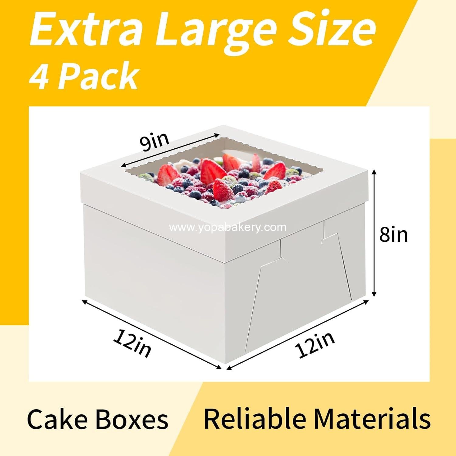 Wholesale 4 Pack Cake Boxes 12 Inch Disposable Cake Transport Containers with Large Window for Bakery Cookies Pies Cupcakes Pastries (12×12×8 Inches) Factory