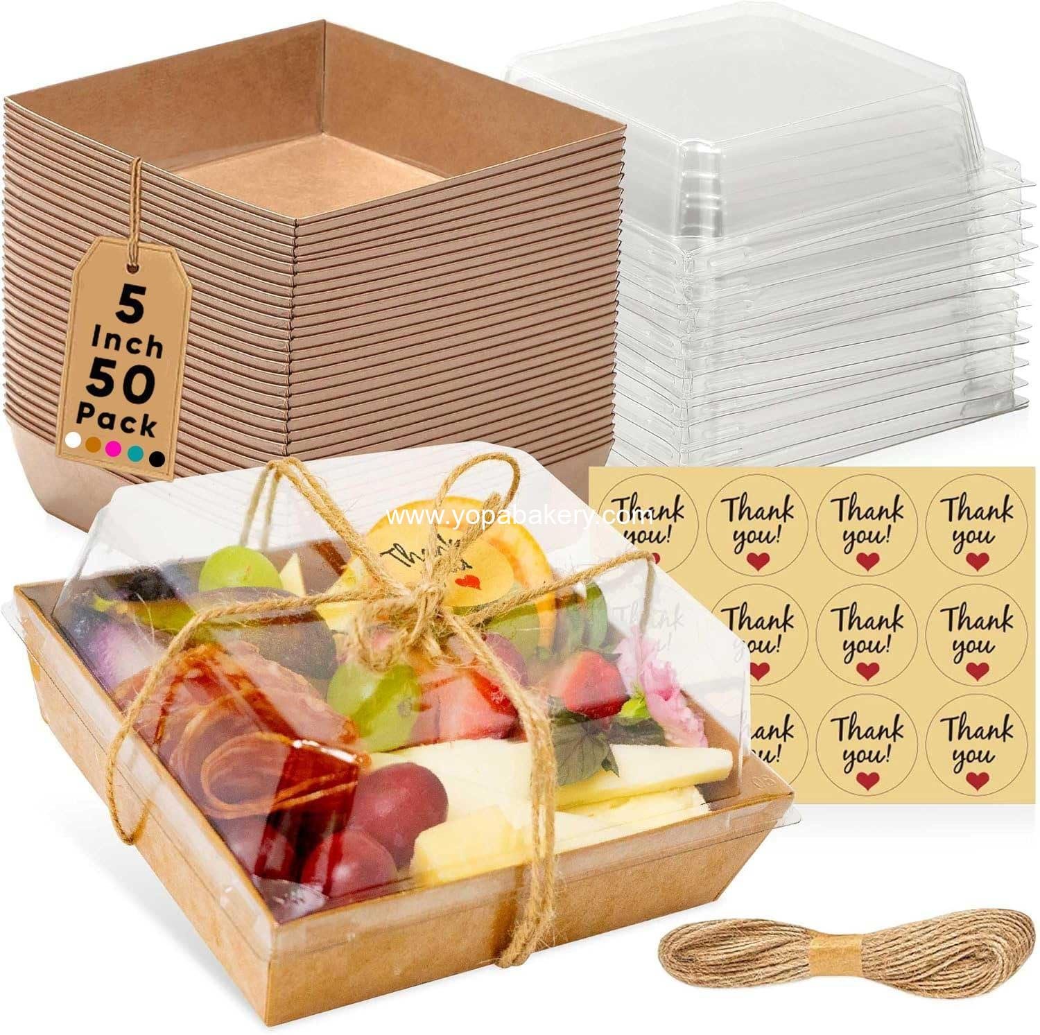 Wholesale 50 Pack Small Charcuterie Boxes with Clear Lids - 5 Inch Disposable Mini Food Containers for Sandwiches, Cookies, Sushi, Cakes, and Strawberries (Brown) - OEM supplier