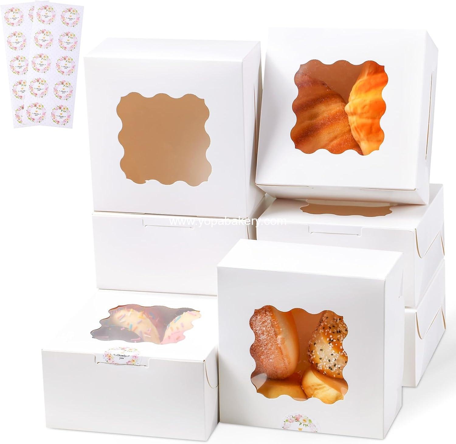 Wholesale 20pcs White Cookie Boxes with Window, 6x6x3 inches Treat Boxes for Desserts, Bakery, Pastry, Candy, Truffle Factory