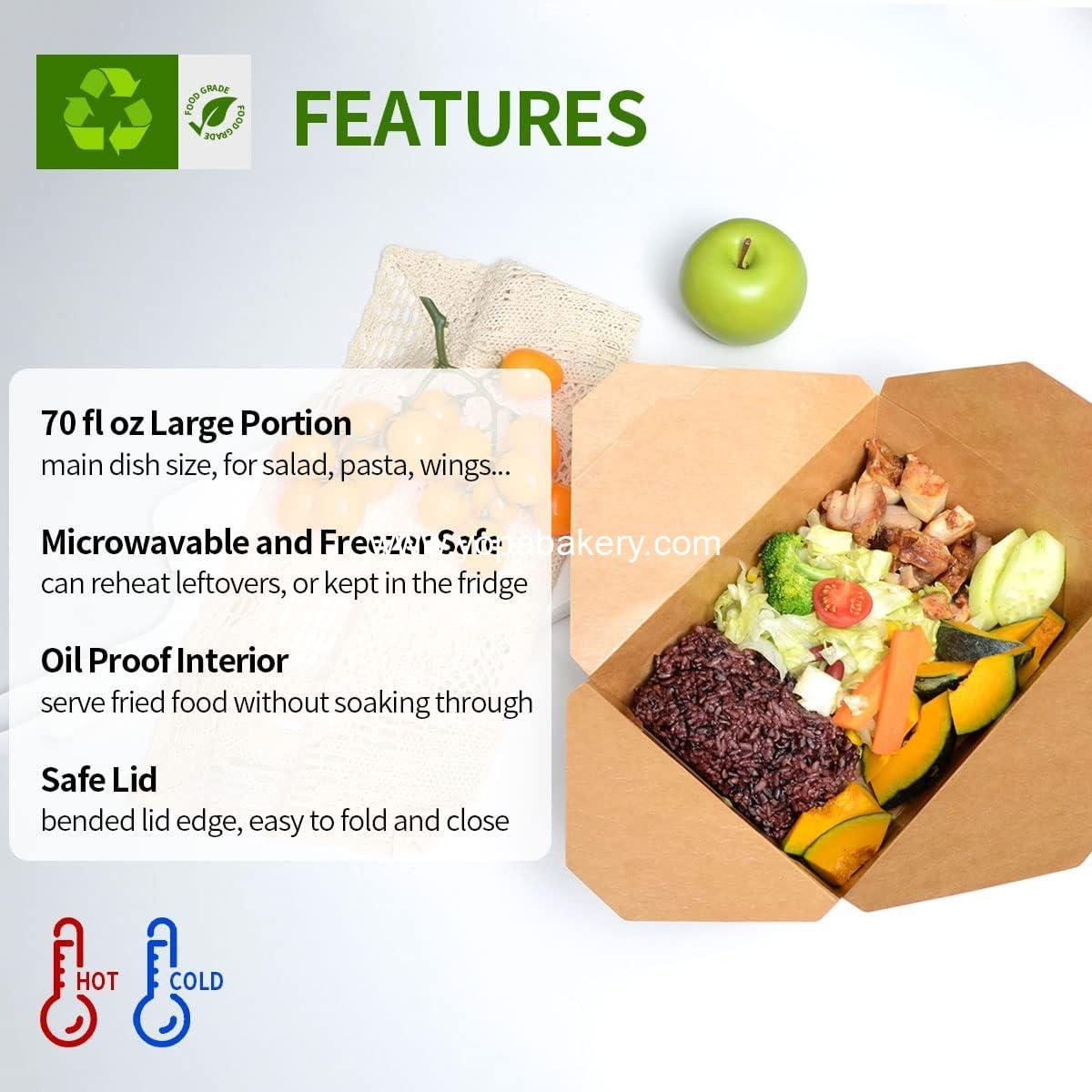 Wholesale 50 Pack 70 oz Large Take Out Food Containers - Heavy Duty Microwavable Kraft Brown Paper Boxes - Grease Resistant Lunch Box for Restaurant, Household, Party Factory