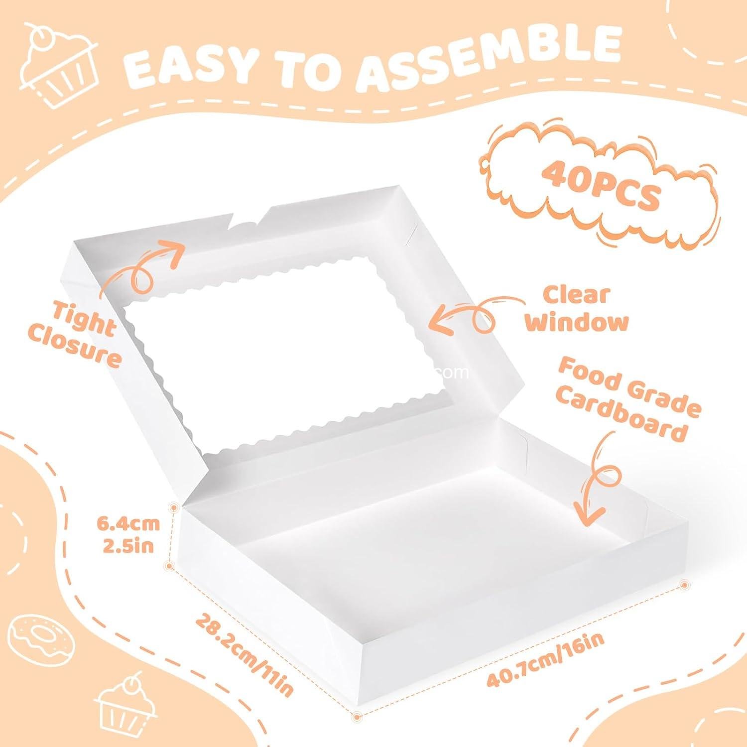 Wholesale 40pcs Bakery Boxes with Window, 16x11x2.5 Inches, White Cookie and Donut Boxes for Chocolate Covered Strawberries, Macarons, Pies, Cookies, Factory Wholesale 40pcs Bakery Boxes with Window, 16x11x2.5 Inches, White Cookie and Donut Boxes for Chocolate Covered Strawberries, Macarons, Pies, Cookies, Factory
