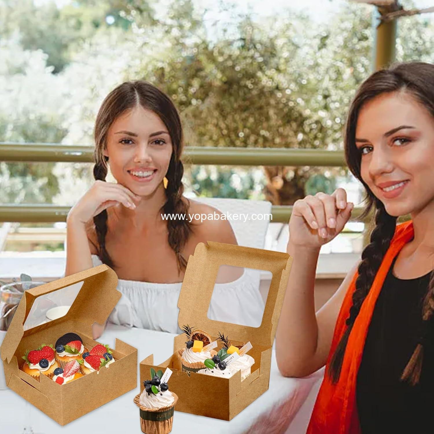 Wholesale 8 PCS Brown Paper Cupcake Boxes with 4 Cavity Cookie Gift Boxes and Clear Window Treat Holder Cupcake Containers for Birthday Party Bakery Supplies - Manufacturer