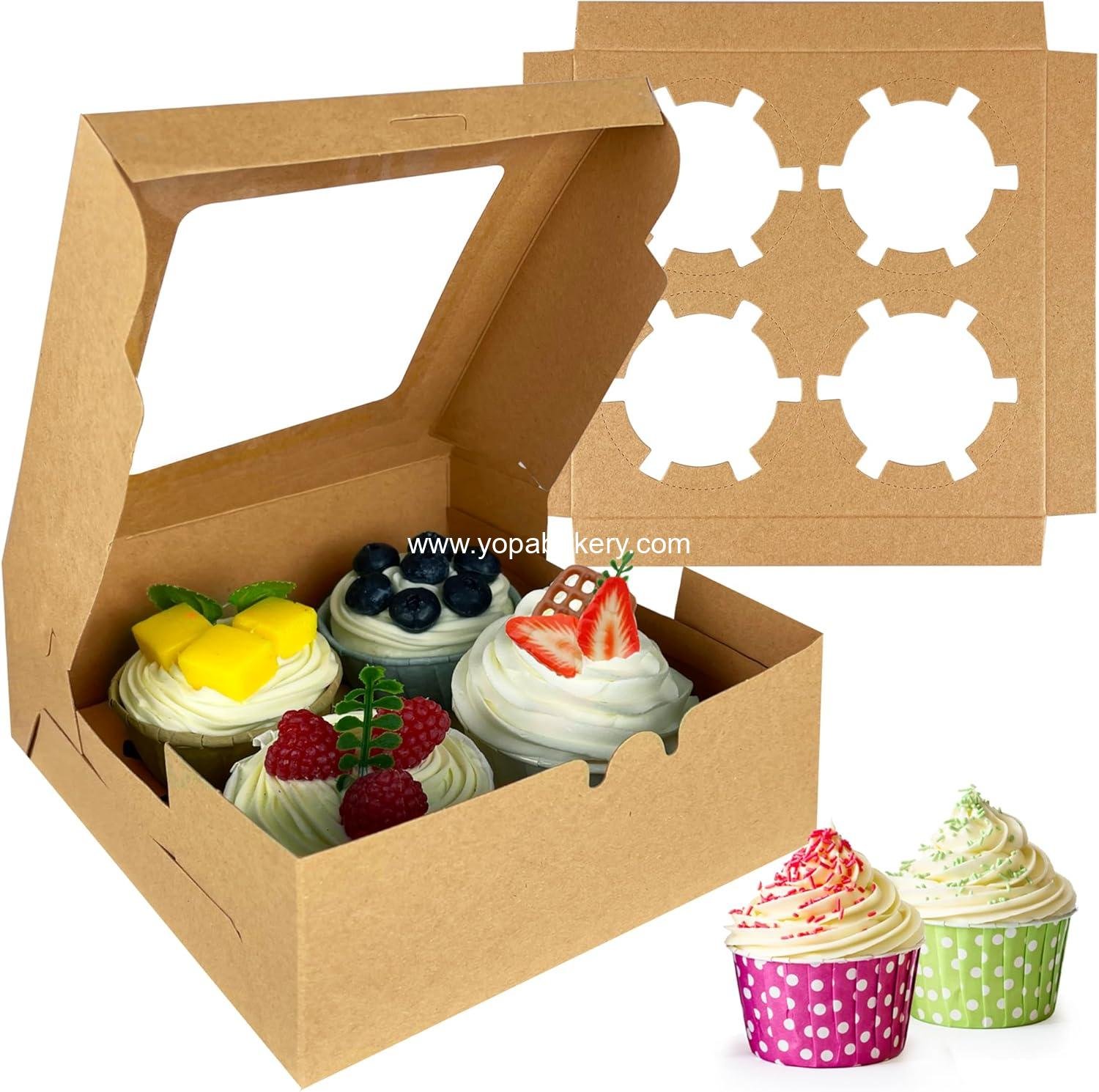 Wholesale 8 PCS Brown Paper Cupcake Boxes with 4 Cavity Cookie Gift Boxes and Clear Window Treat Holder Cupcake Containers for Birthday Party Bakery Supplies - Manufacturer