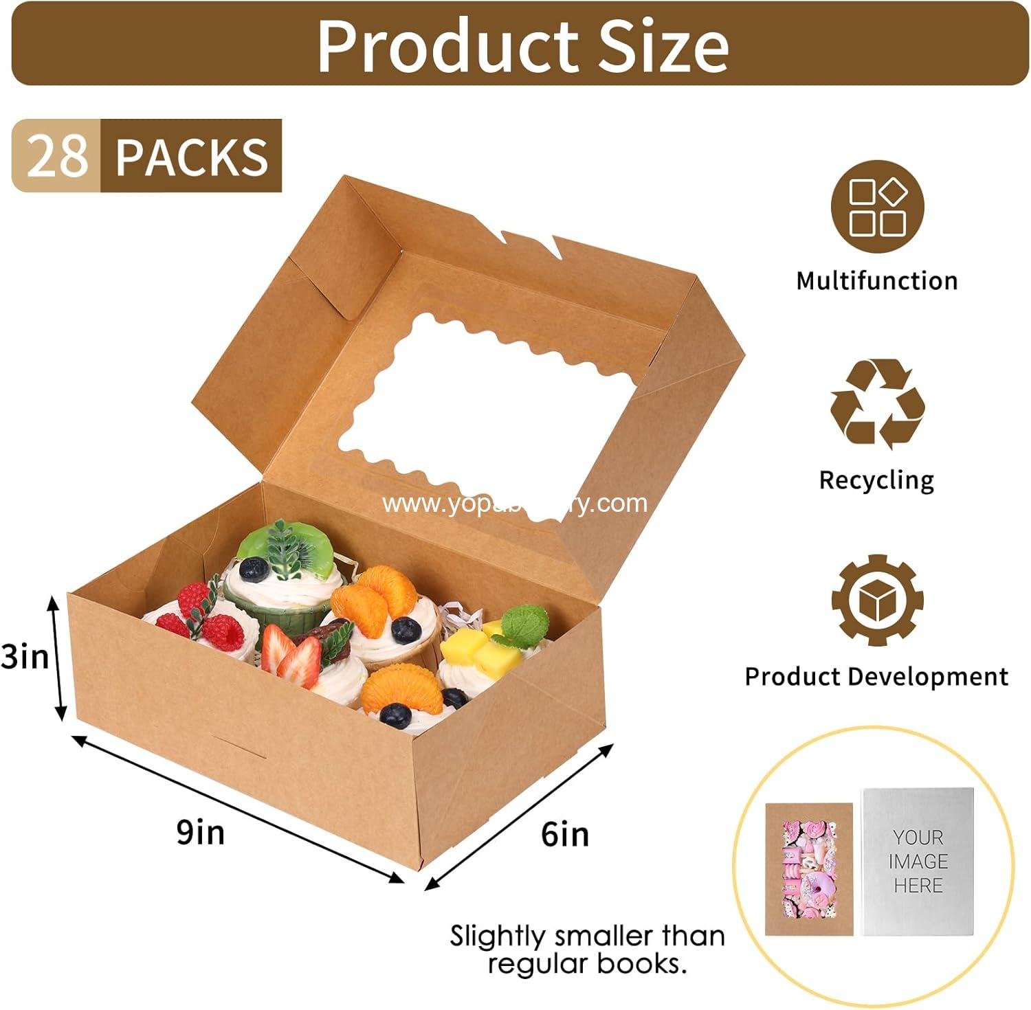 Wholesale 28pcs Cookie Boxes with Window, 9x6x3 Inch Brown Bakery Containers for Pastry, Chocolate Covered Strawberries, Candy, Muffins, Donuts Factory