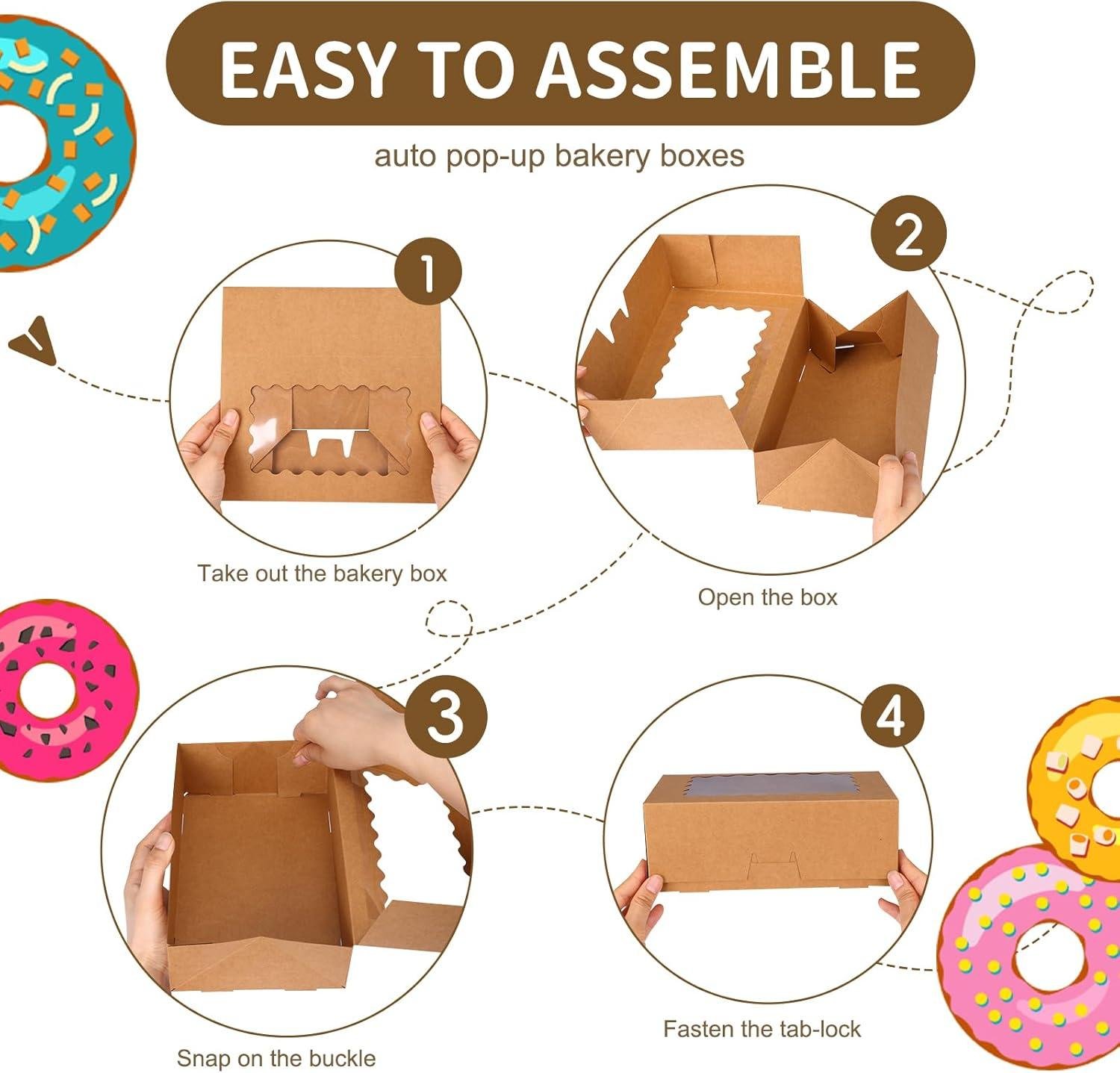 Wholesale 28pcs Cookie Boxes with Window, 9x6x3 Inch Brown Bakery Containers for Pastry, Chocolate Covered Strawberries, Candy, Muffins, Donuts Factory