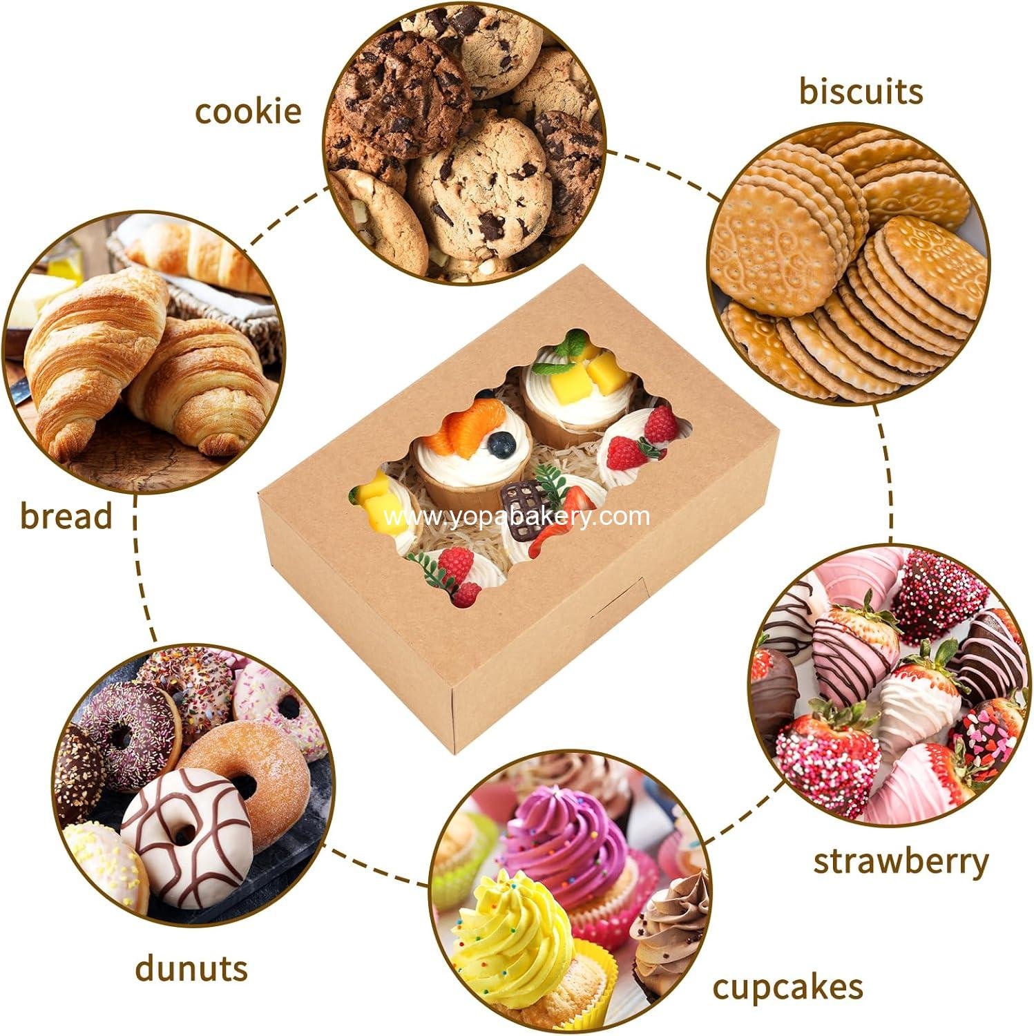 Wholesale 28pcs Cookie Boxes with Window, 9x6x3 Inch Brown Bakery Containers for Pastry, Chocolate Covered Strawberries, Candy, Muffins, Donuts Factory