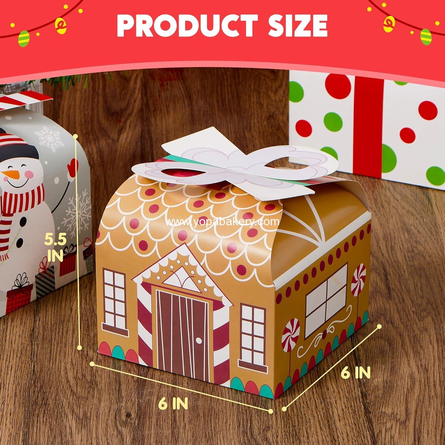 Wholesale 24 PCS 3D Christmas Goody Gift Boxes with Bow for Holiday Goodie Paper Boxes, School Classroom Party Favor, 6” x 6” x 5.5”, 8 Designs Candy Treat Cardboard Cookie Box for Gift Giving Factory