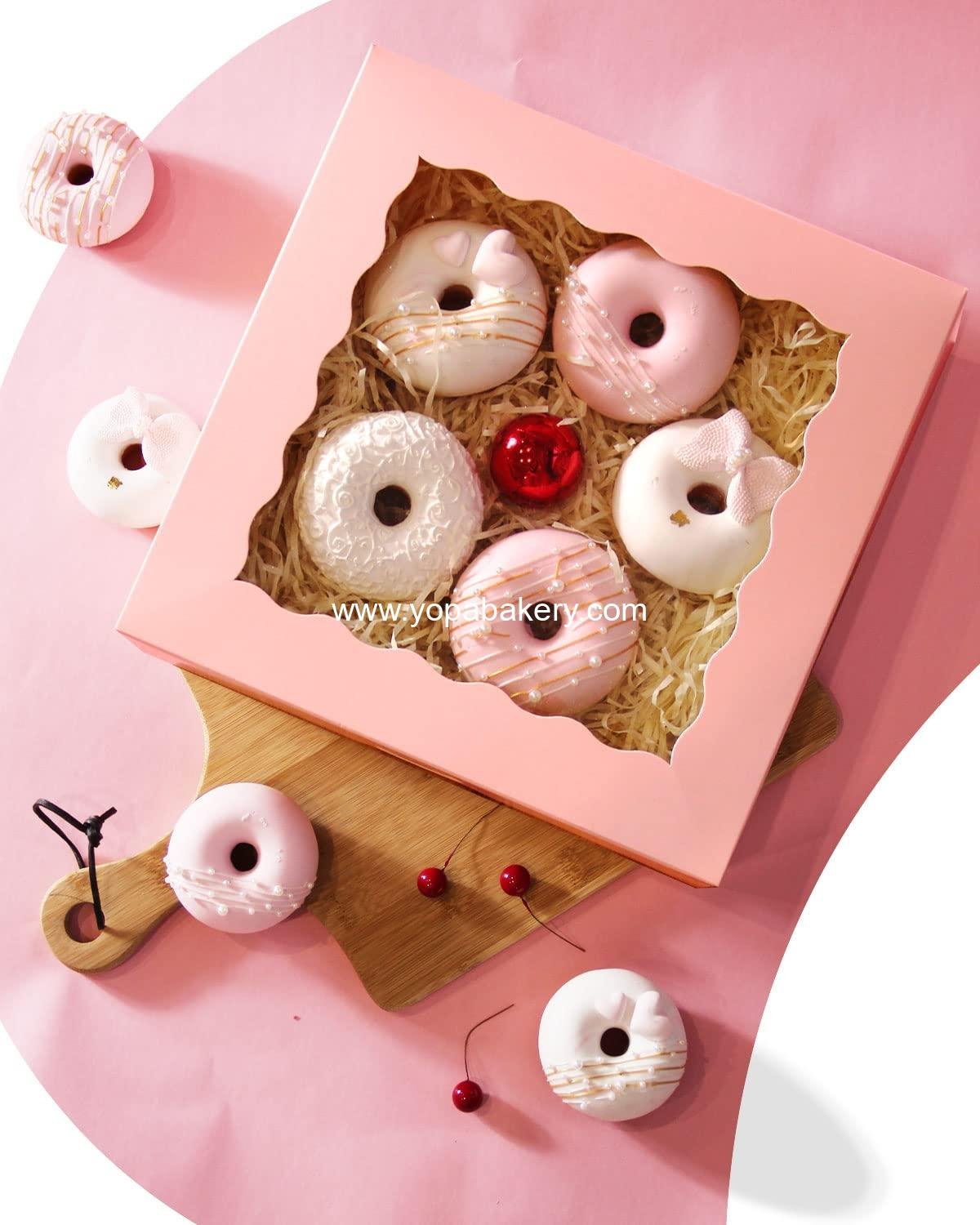 Wholesale 30pcs Auto Pop-Up Pie Boxes with Window 9x9x2.5 Inch for Donuts and Pastries Pink Bakery Box Factory