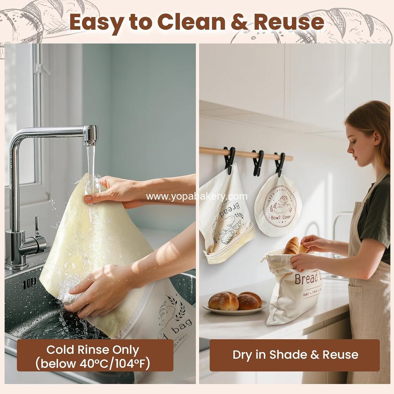 Wholesale Personalized Beeswax Bread Bags for Homemade Sourdough, 1 Cotton Bag with TPU Lining & 1 Bowl Cover – Multi Closure Design, Easy to Clean, Reusable, Durable, Keeps Breads Fresh Longer Factory