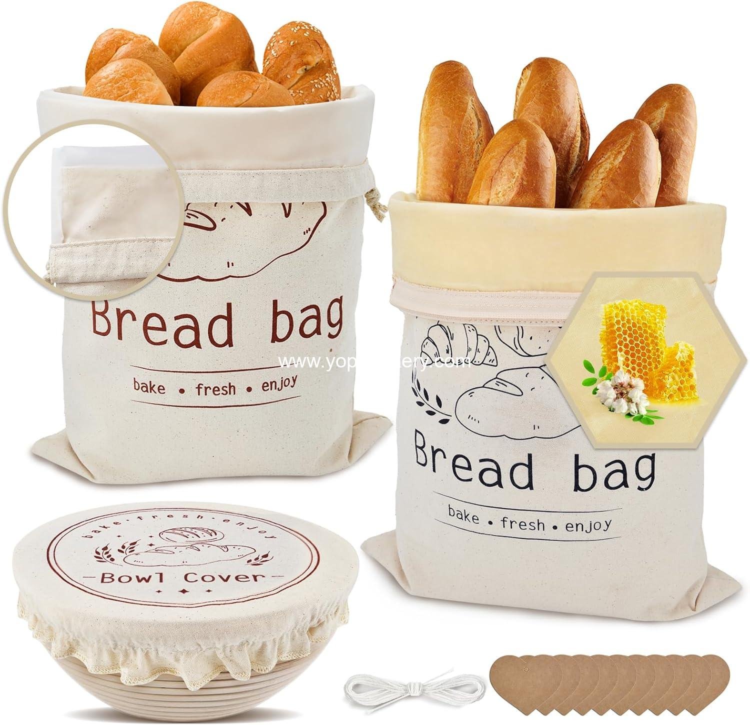 Wholesale Personalized Beeswax Bread Bags for Homemade Sourdough, 1 Cotton Bag with TPU Lining & 1 Bowl Cover – Multi Closure Design, Easy to Clean, Reusable, Durable, Keeps Breads Fresh Longer Factory