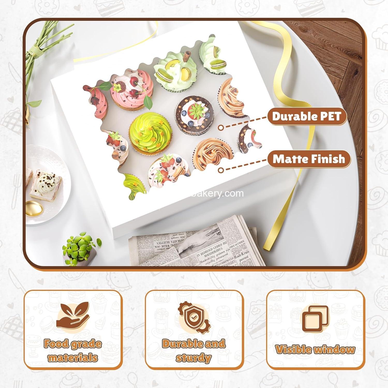 Wholesale 4 Pack Cupcake Boxes for 12 Standard Cupcakes, Containers with Window and Inserts, High-Grade Holder for Birthday and Holiday Parties, Supplies for Desserts and More - Factory