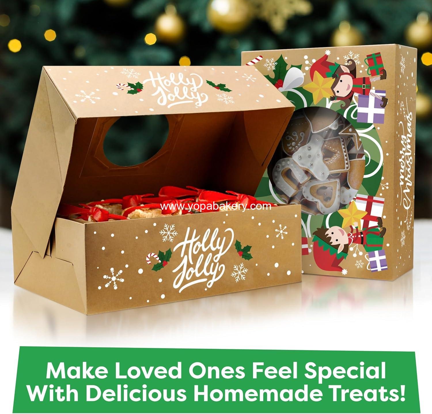 Wholesale Christmas Cookie Boxes for Gift Giving - 12 Kraft Tins with Lids - Sturdy Treat Packaging with Window - Festive Cookie Box Set - Factory