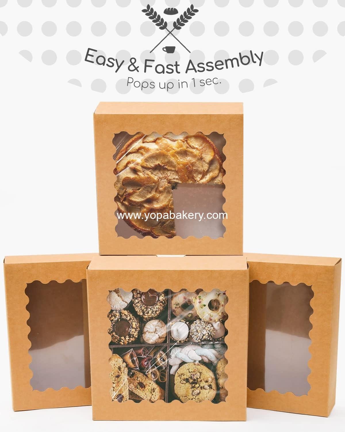 Wholesale 30pcs Auto Pop-Up Pie Box with Window 9x9x2.5 Inch Donut Pastry Bakery Box Factory
