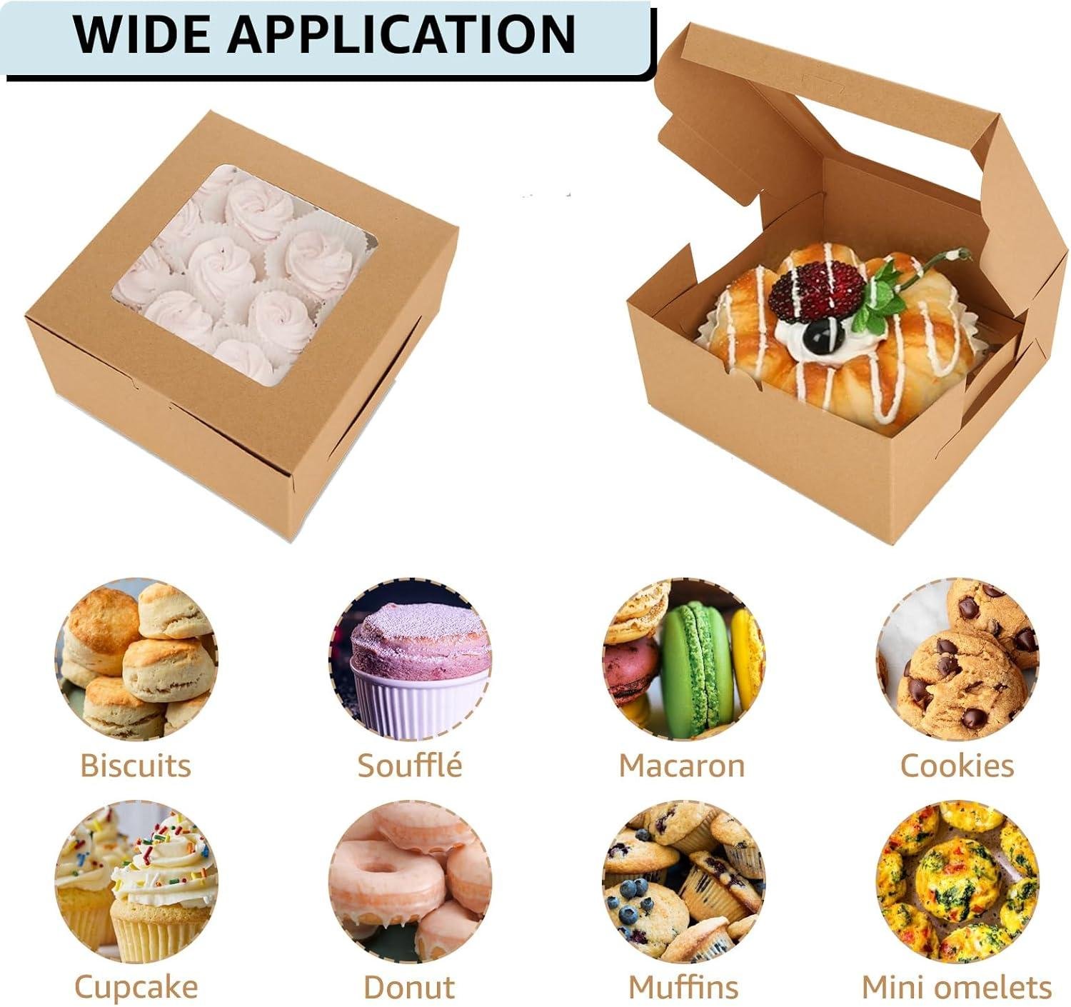 Wholesale 100 PCS Cupcake Boxes with Window 4 Count Cupcake Containers 6x6x3 Inch Brown Kraft Paper Treat Boxes with Insert for Muffins Cookies Macarons Donuts Factory