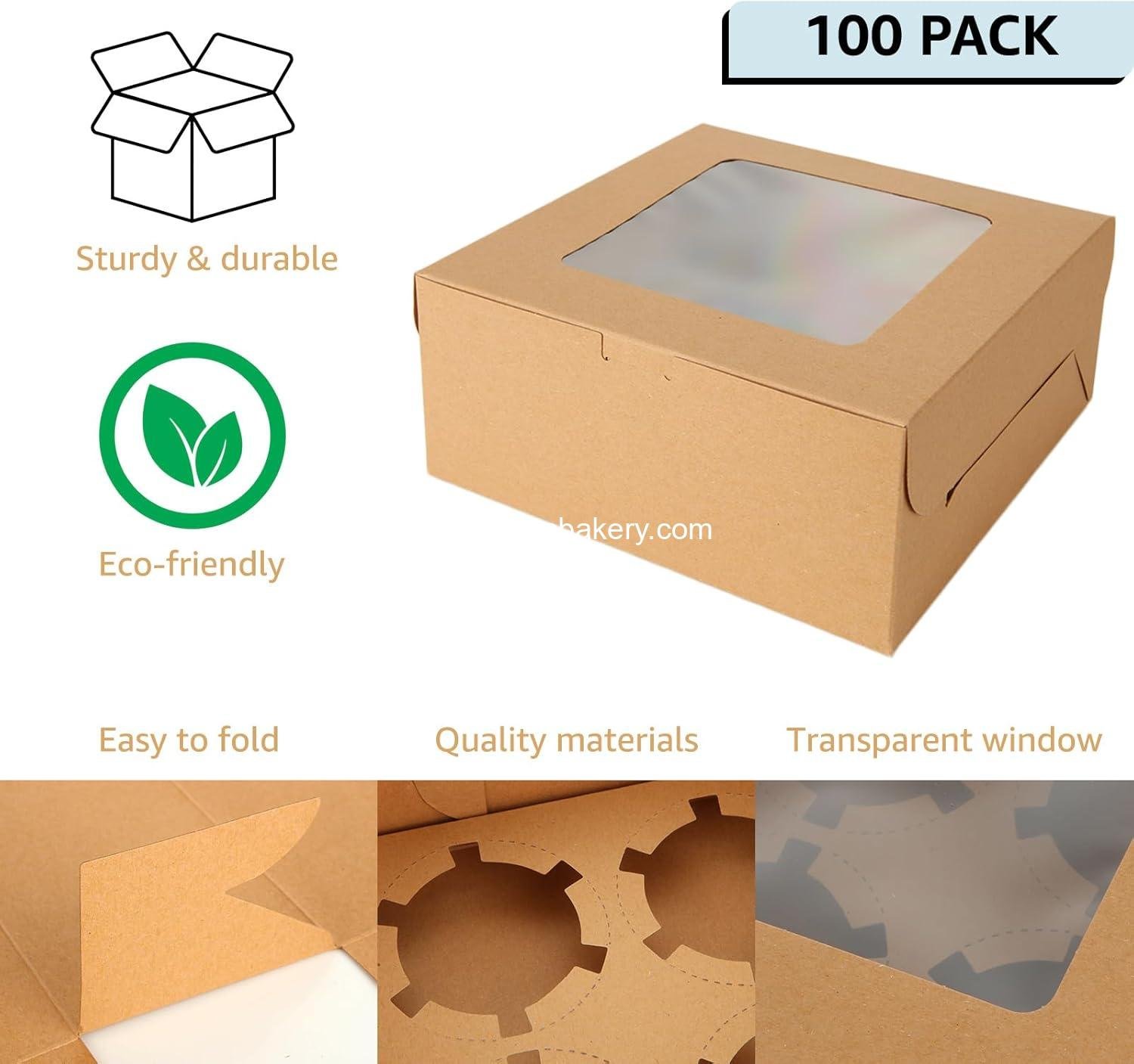Wholesale 100 PCS Cupcake Boxes with Window 4 Count Cupcake Containers 6x6x3 Inch Brown Kraft Paper Treat Boxes with Insert for Muffins Cookies Macarons Donuts Factory