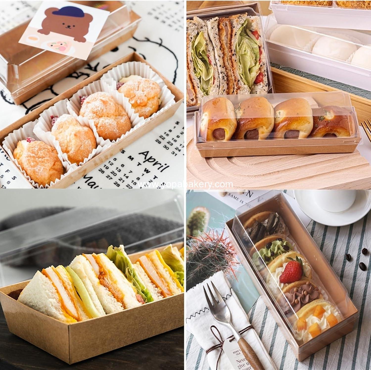 Wholesale 100 Pack Disposable Sandwich Boxes, Paper Charcuterie Boxes with Clear Lids, Swiss Roll Cake Containers, To-Go Dessert Boxes for Sushi, Muffins, Treats, Waffles, Cookies - OEM Factory
