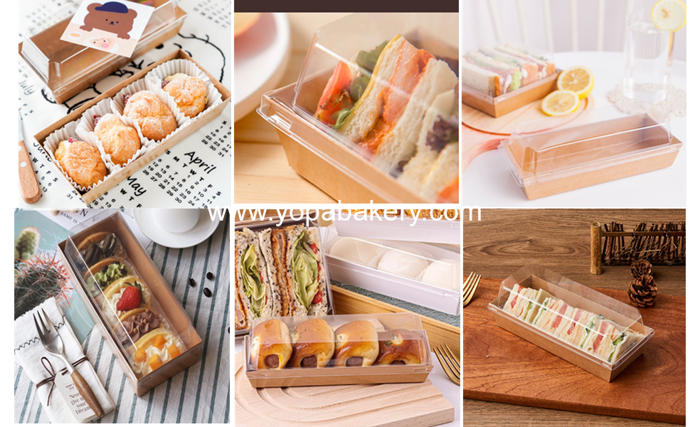 Wholesale 100 Pack Disposable Sandwich Boxes, Paper Charcuterie Boxes with Clear Lids, Swiss Roll Cake Containers, To-Go Dessert Boxes for Sushi, Muffins, Treats, Waffles, Cookies - OEM Factory