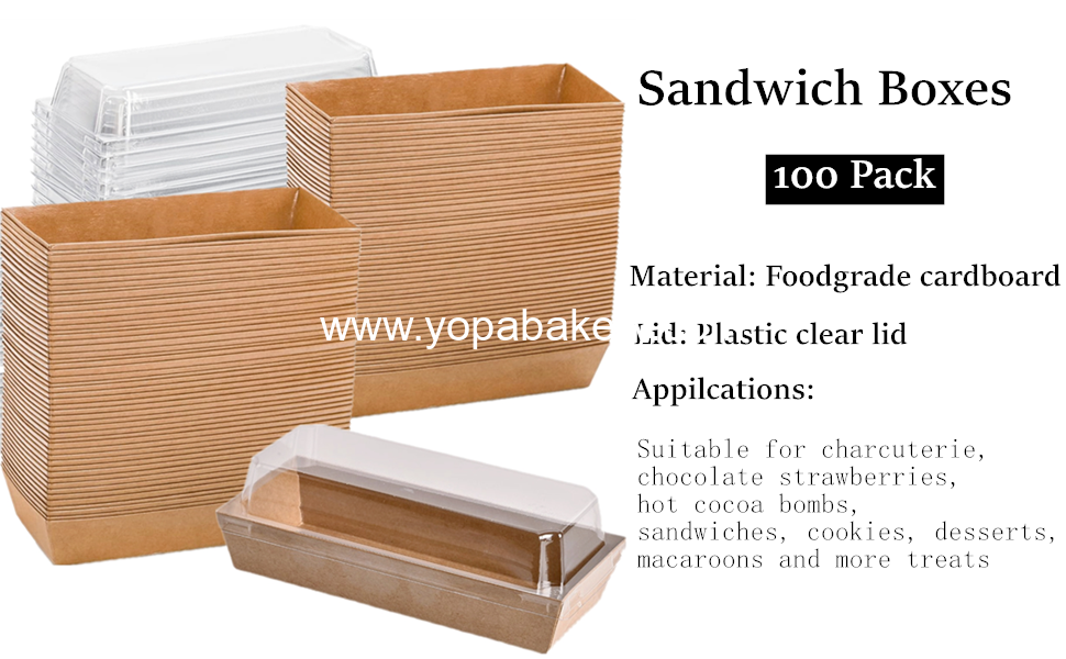 Wholesale 100 Pack Disposable Sandwich Boxes, Paper Charcuterie Boxes with Clear Lids, Swiss Roll Cake Containers, To-Go Dessert Boxes for Sushi, Muffins, Treats, Waffles, Cookies - OEM Factory