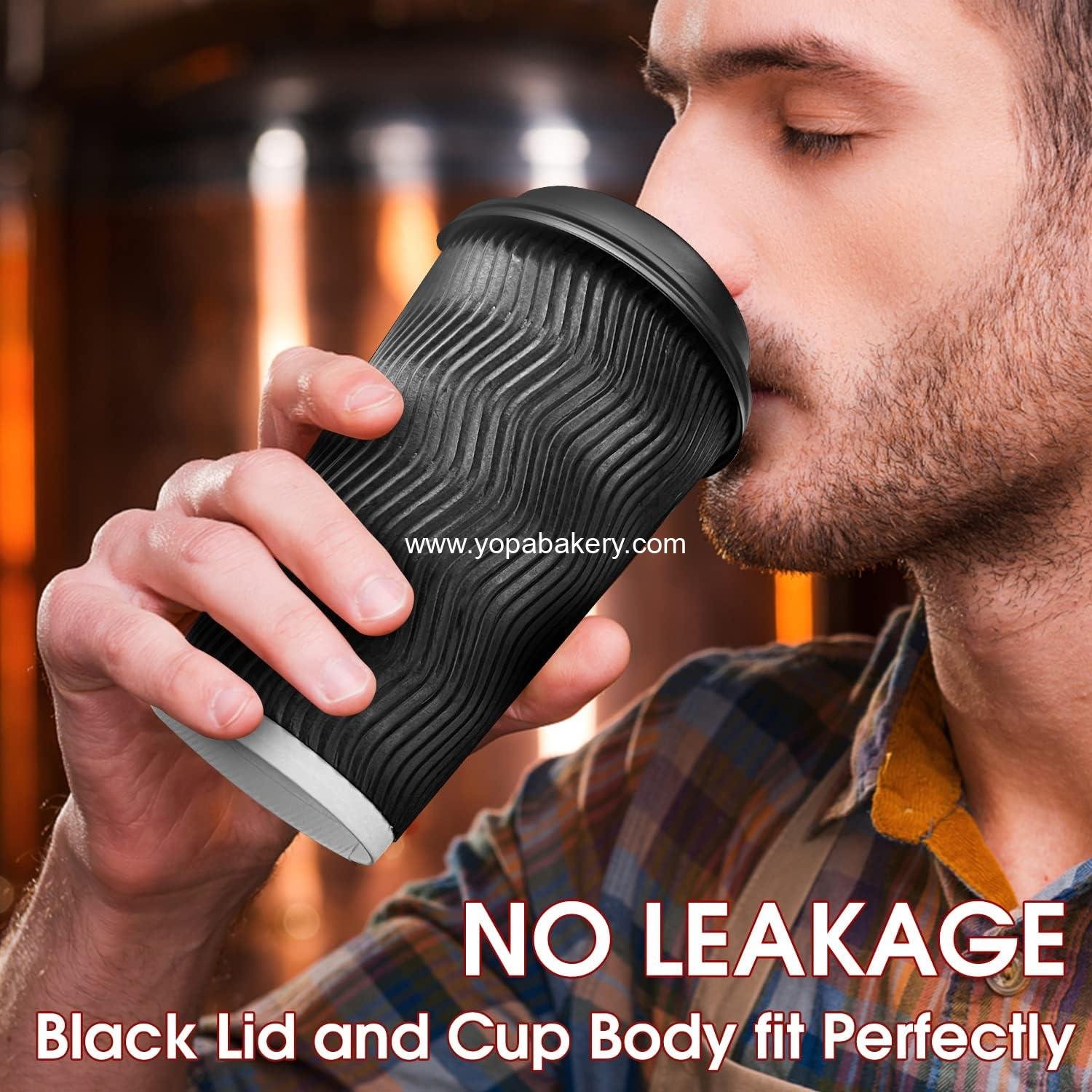 Wholesale 100 Pack 16 oz Disposable Insulated Coffee Cups with Lids for Hot Drinks - Black, Factory Wholesale 100 Pack 16 oz Disposable Insulated Coffee Cups with Lids for Hot Drinks - Black, Factory