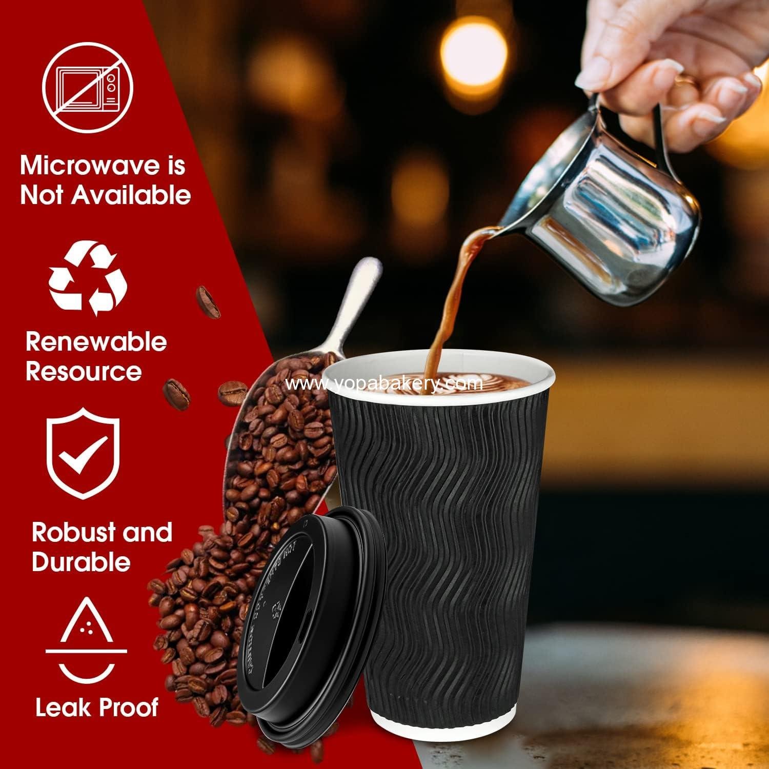 Wholesale 100 Pack 16 oz Disposable Insulated Coffee Cups with Lids for Hot Drinks - Black, Factory Wholesale 100 Pack 16 oz Disposable Insulated Coffee Cups with Lids for Hot Drinks - Black, Factory