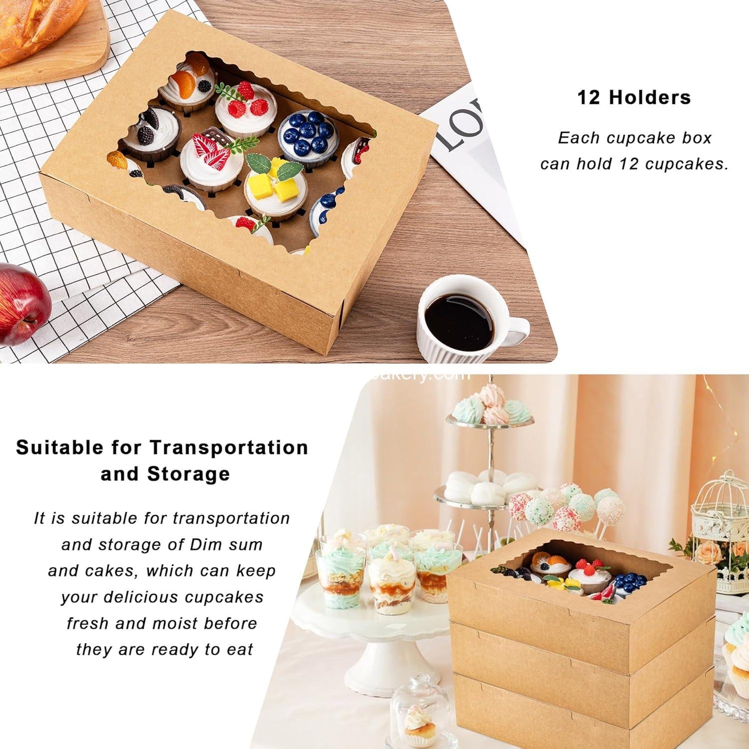 Wholesale 6PCS Cupcake Boxes - Hold 12 Count Cupcake Containers with Window, Food Grade Holder for Easy Transport and Presentation - Ideal for Cupcakes, Desserts, and More (Brown) - Factory Wholesale 6PCS Cupcake Boxes - Hold 12 Count Cupcake Containers with Window, Food Grade Holder for Easy Transport and Presentation - Ideal for Cupcakes, Desserts, and More (Brown) - Factory