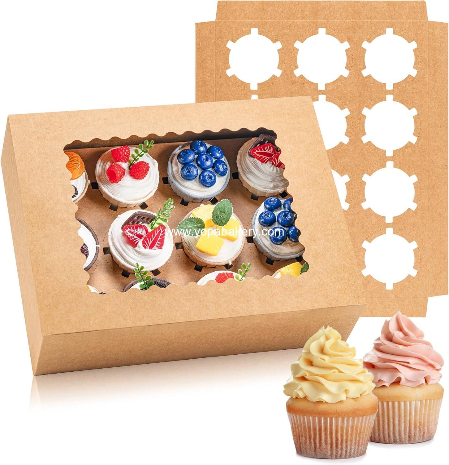 Hoewina 6PCS Cupcake Boxes - Hold 12 Count Cupcake Containers with Window, Food Grade Cupcake Holder Easy Transport and Presentation - Ideal for Cupcakes, Desserts, and More (Brown)