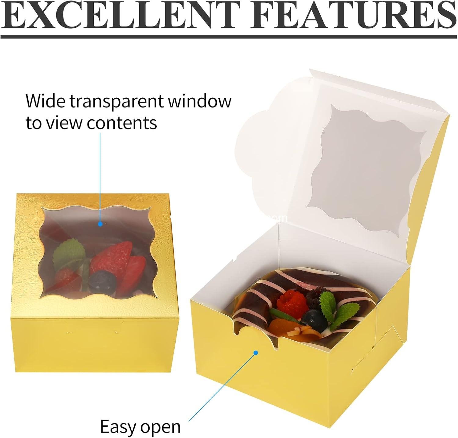 Wholesale 60 Pcs Gold Bakery Boxes with Window - Individual Cupcake Boxes 4x4x2.5 Inches, Kraft Paper Gift Boxes for Pastries, Cookies, Pies, Donuts, Macarons Factory