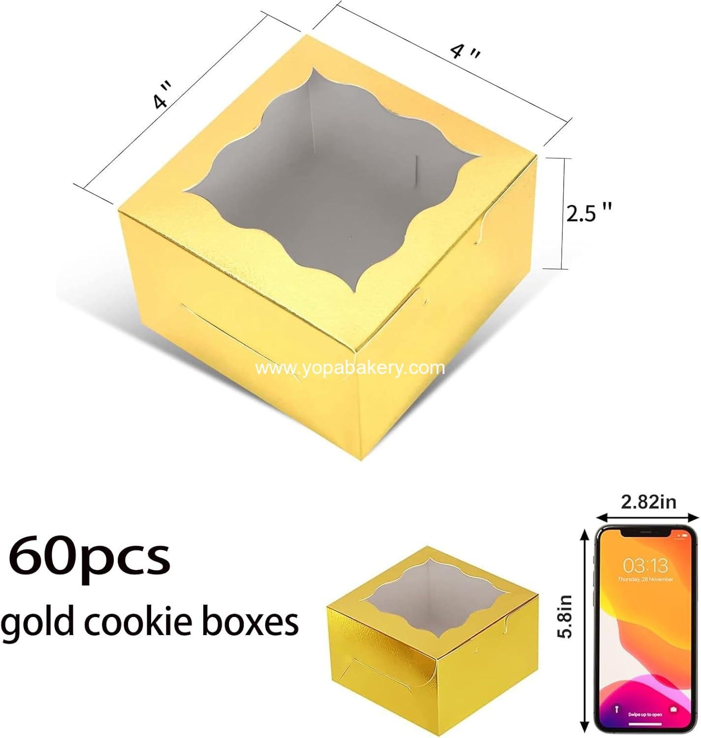 Wholesale 60 Pcs Gold Bakery Boxes with Window - Individual Cupcake Boxes 4x4x2.5 Inches, Kraft Paper Gift Boxes for Pastries, Cookies, Pies, Donuts, Macarons Factory