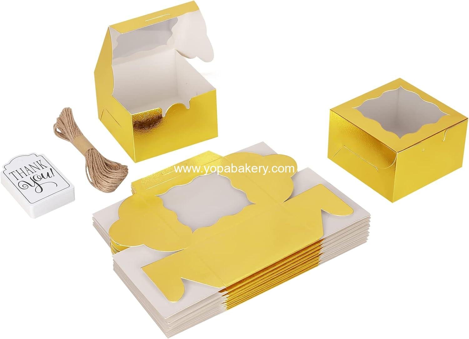 Wholesale 60 Pcs Gold Bakery Boxes with Window - Individual Cupcake Boxes 4x4x2.5 Inches, Kraft Paper Gift Boxes for Pastries, Cookies, Pies, Donuts, Macarons Factory