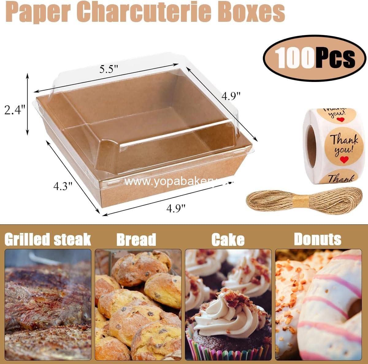 Wholesale 100 Pack Charcuterie Boxes with Clear Lids - Eco-Friendly, Portable, Leak-Proof Food Containers - 50 Brown & 50 White Rectangle - Factory