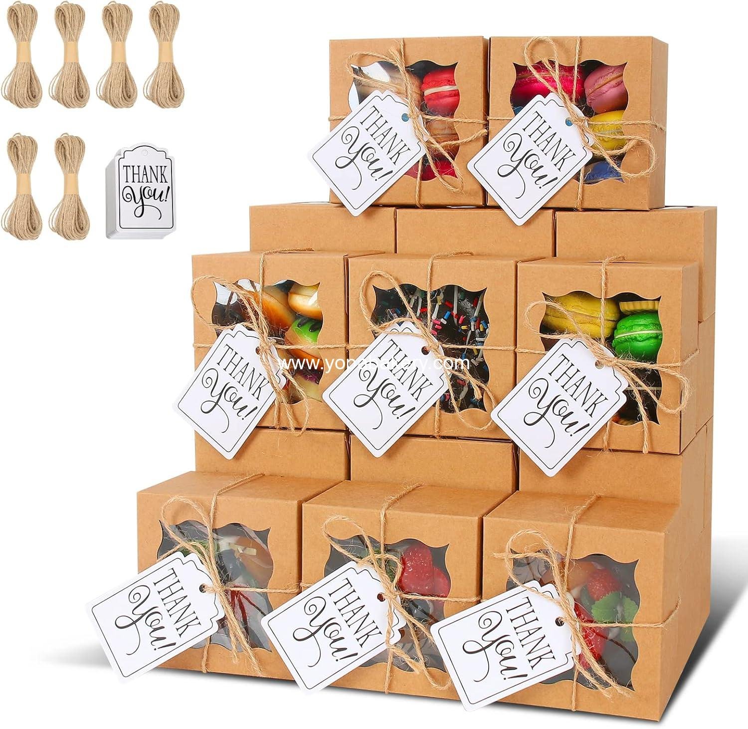 KPOSIYA 60 Pcs Brown Bakery Boxes with Window Individual Cupcake Boxes 4x4x2.5 Inches Cookie Boxes Kraft Paper Brown Gift Box for Pastries, Cookies, Pie, Donuts, Macaroon