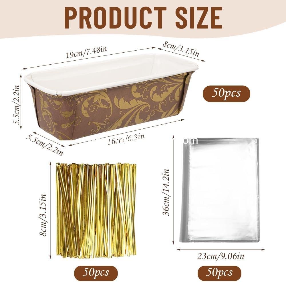 Wholesale 50 PCS 7 Inch Paper Loaf Pans for Baking, Disposable Rectangle Baking Pans with Clear Plastic Bags and Ties for Cake and Bread - Factory Wholesale 50 PCS 7 Inch Paper Loaf Pans for Baking, Disposable Rectangle Baking Pans with Clear Plastic Bags and Ties for Cake and Bread - Factory