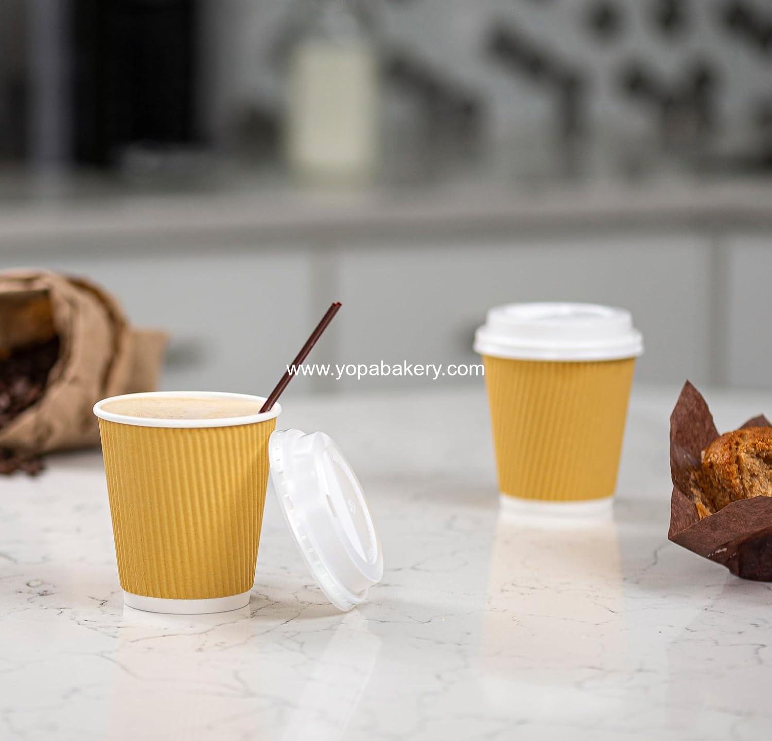 Wholesale Insulated Kraft Ripple Paper Hot Cups - 10 oz, 50 Sets, Disposable Coffee Cups with Lids for Hot Beverages, Travel, and Office Use - Factory