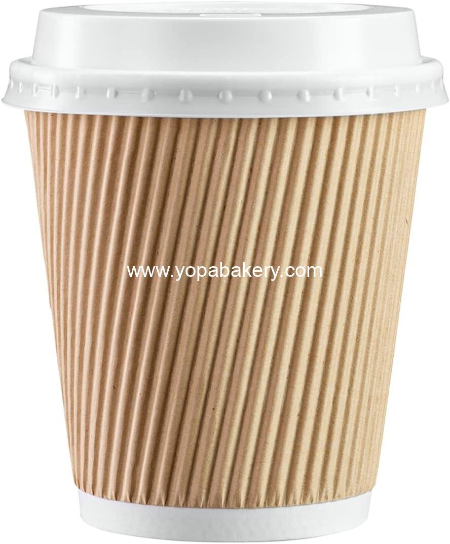 GUSTO Comfy Package [10 oz. - 50 Sets Insulated Kraft Ripple Paper Hot Cups, Disposable Coffee Cups With Lids - Ideal for Hot Beverages, Travel, and Office Use