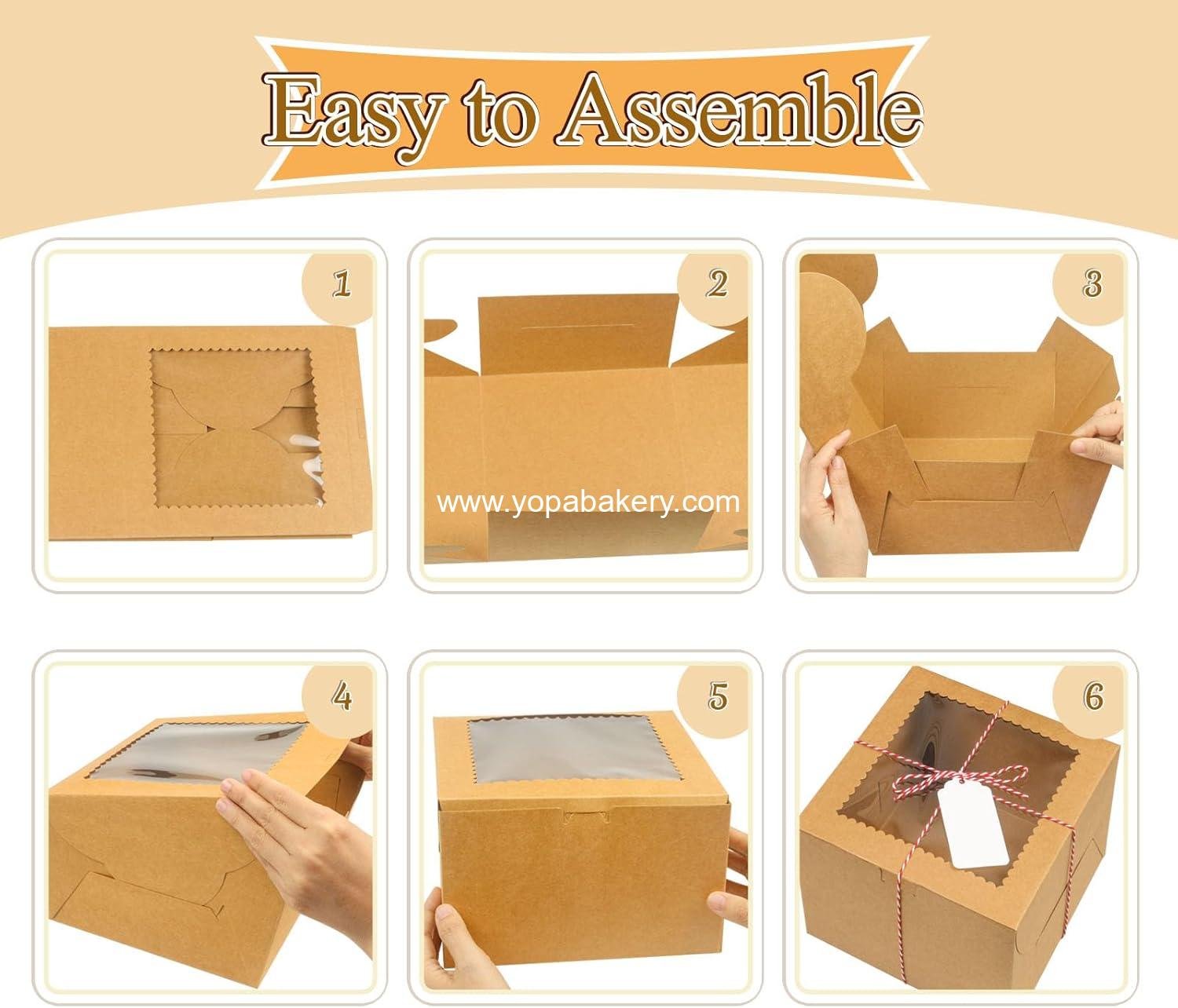 Wholesale 20Pcs 8 Inch Cake Boxes with Window, 8x8x5 Inches Brown Bakery Containers for Pastries, Pies, Cookies, Chocolates, Cupcakes, Birthday Parties, Weddings - Factory