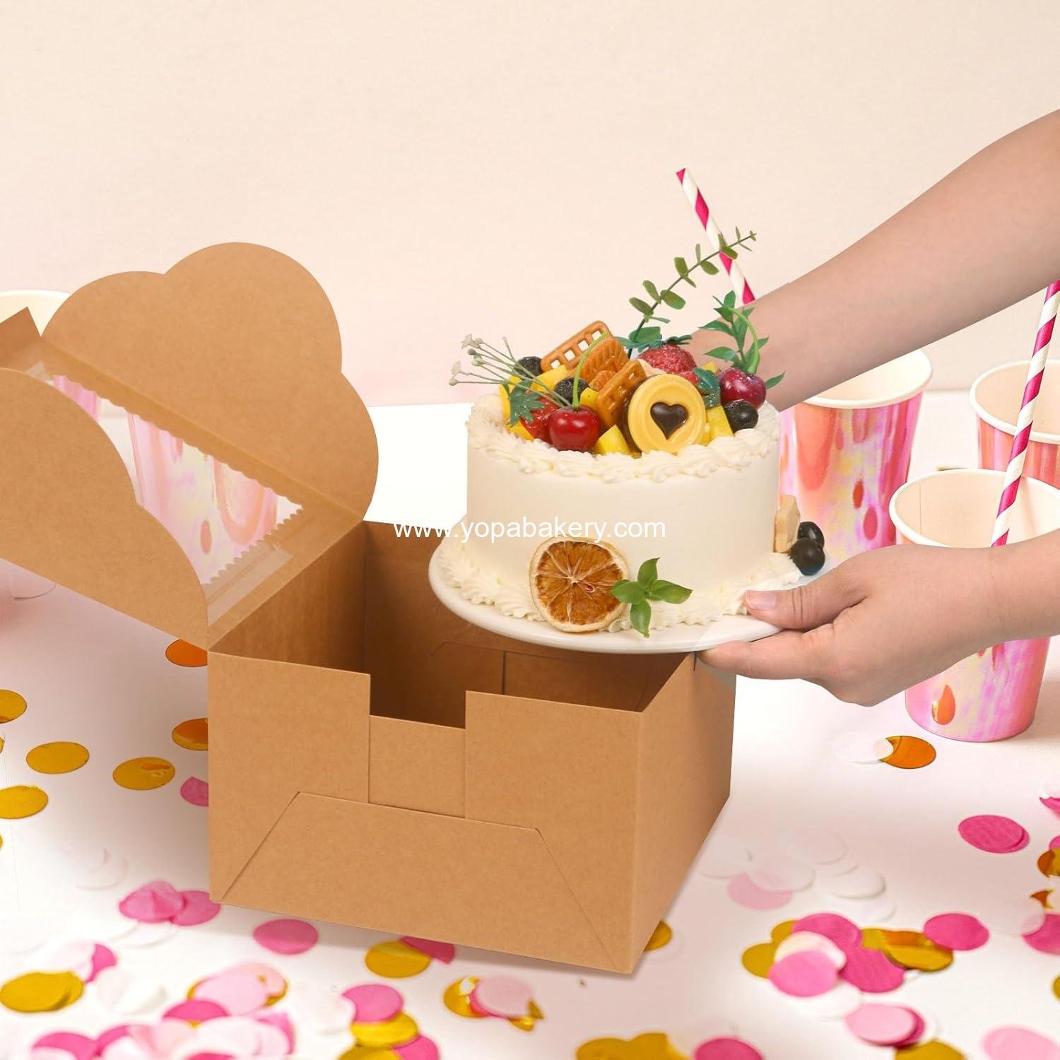 Wholesale 20Pcs 8 Inch Cake Boxes with Window, 8x8x5 Inches Brown Bakery Containers for Pastries, Pies, Cookies, Chocolates, Cupcakes, Birthday Parties, Weddings - Factory