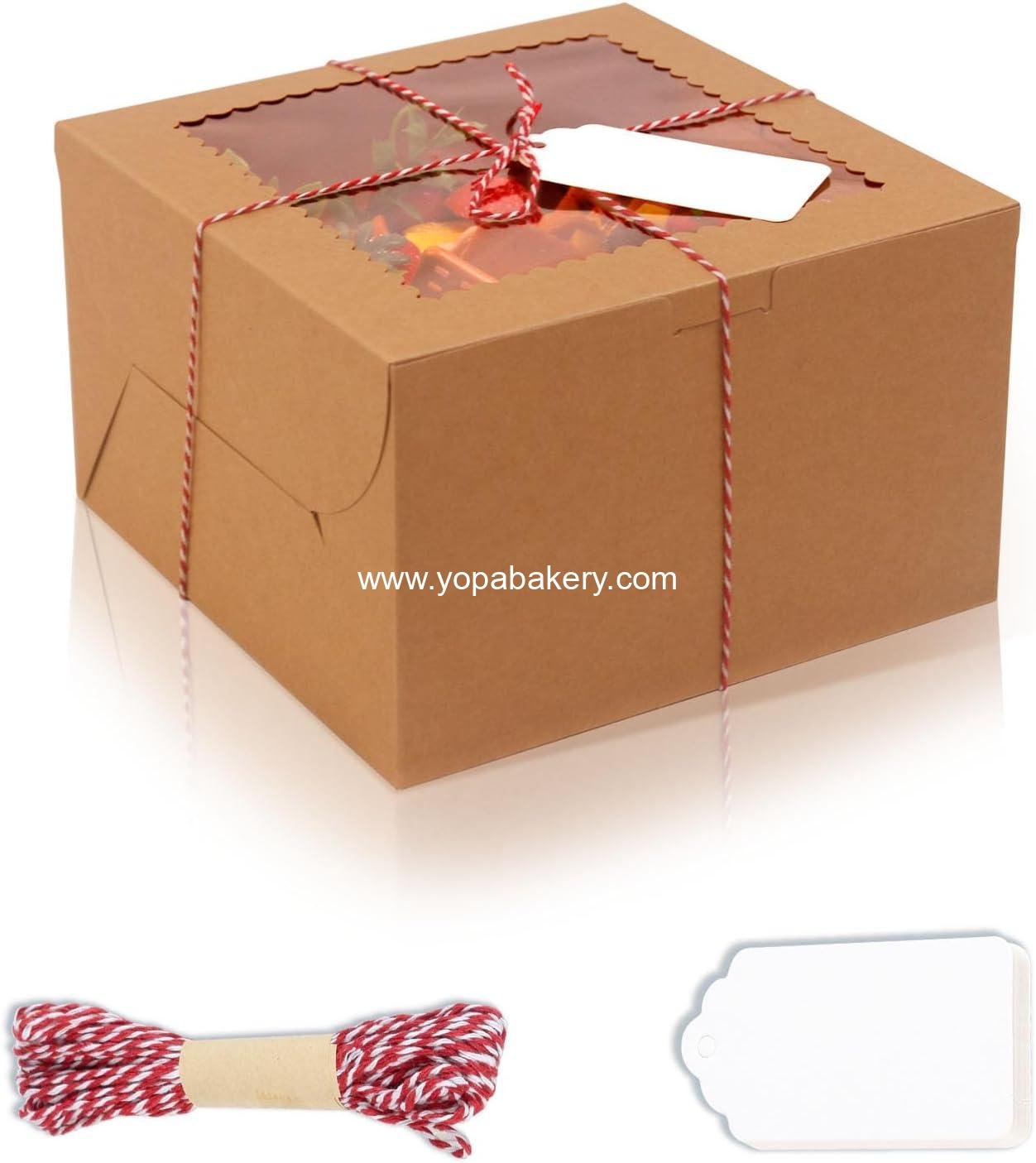 20Pcs 8 Inch Cake Boxes with Window, 8x8x5 Inches Brown Bakery Boxes, Cake Carrier Container for Pastries, Pie, Cookies, Chocolates, Cupcakes, Birthday Party, Wedding