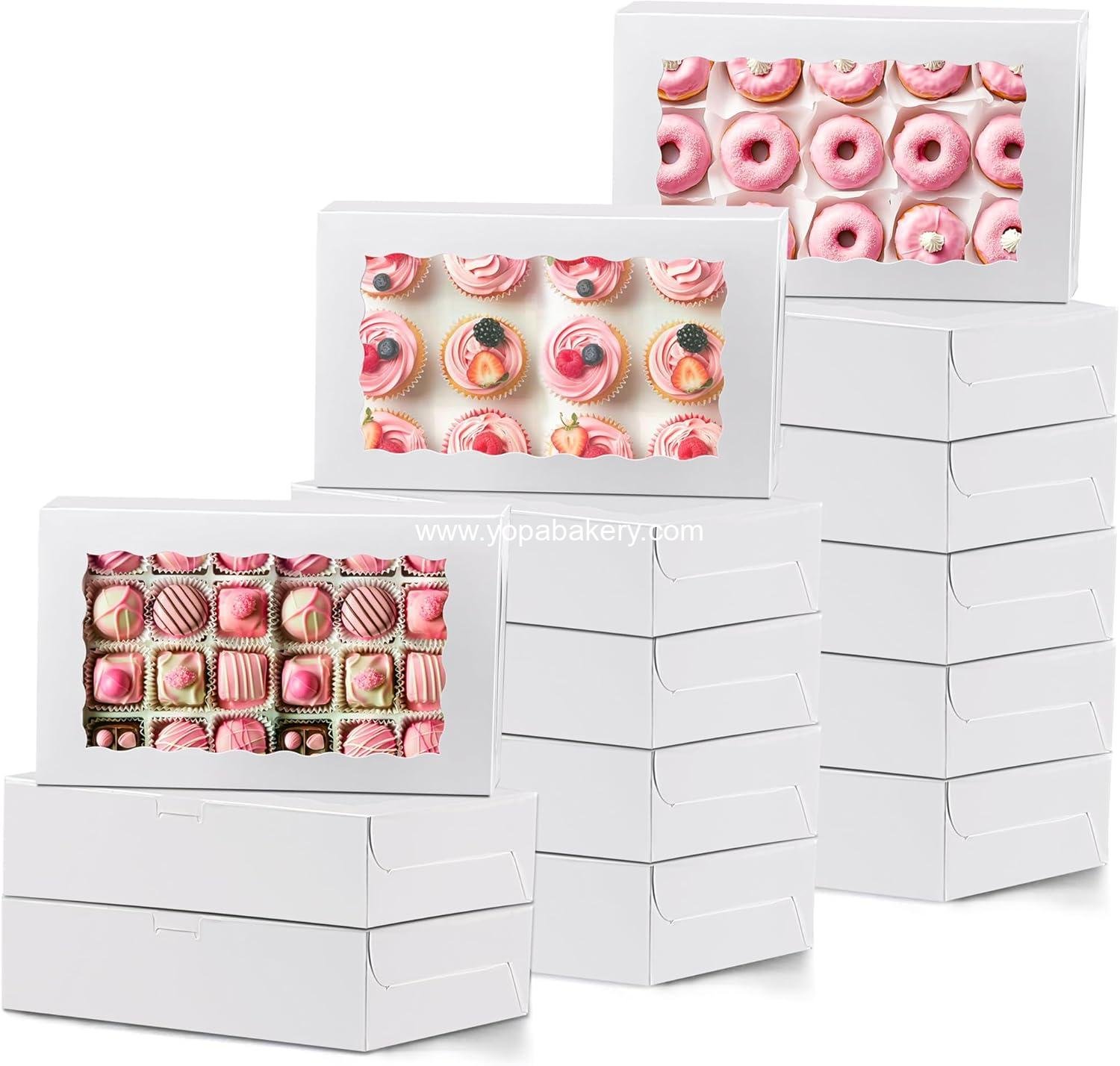 Wholesale 12x8x2.5 Inches White Bakery Boxes with Window - Cookie Boxes for Desserts, Cupcakes, Muffins, Donuts, Chocolate, and Strawberries - Manufacturer