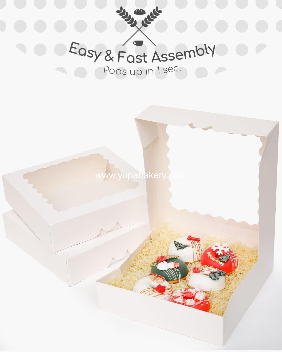 Wholesale 8x8x2.5 Inch White Pastry Boxes with Window for Donuts and Pies, 12 Pcs Bakery Auto-pop Up, Factory