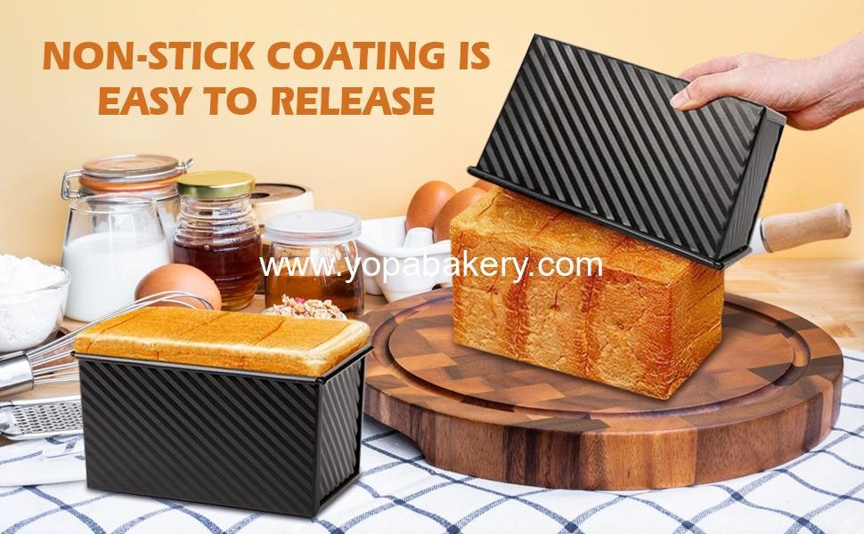 Wholesale 2Pack Pullman Loaf Pans with Lids – 2.2 LB & 1 LB Dough Capacity, Non-Stick Carbon Steel Bread Pans for Homemade Sandwich and Sourdough Bread, Corrugated Toast Mold, Factory