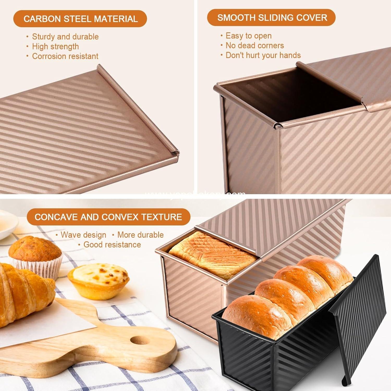 Wholesale 2Pack Pullman Loaf Pans with Lids – 2.2 LB & 1 LB Dough Capacity, Non-Stick Carbon Steel Bread Pans for Homemade Sandwich and Sourdough Bread, Corrugated Toast Mold, Factory