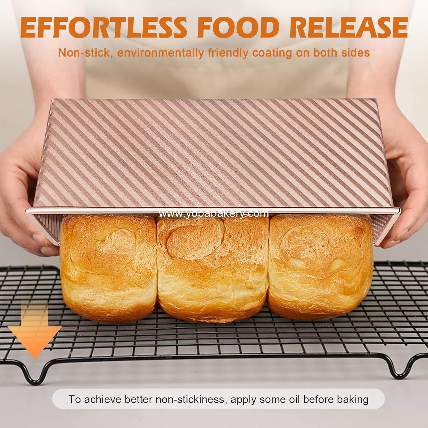 Wholesale 2Pack Pullman Loaf Pans with Lids – 2.2 LB & 1 LB Dough Capacity, Non-Stick Carbon Steel Bread Pans for Homemade Sandwich and Sourdough Bread, Corrugated Toast Mold, Factory