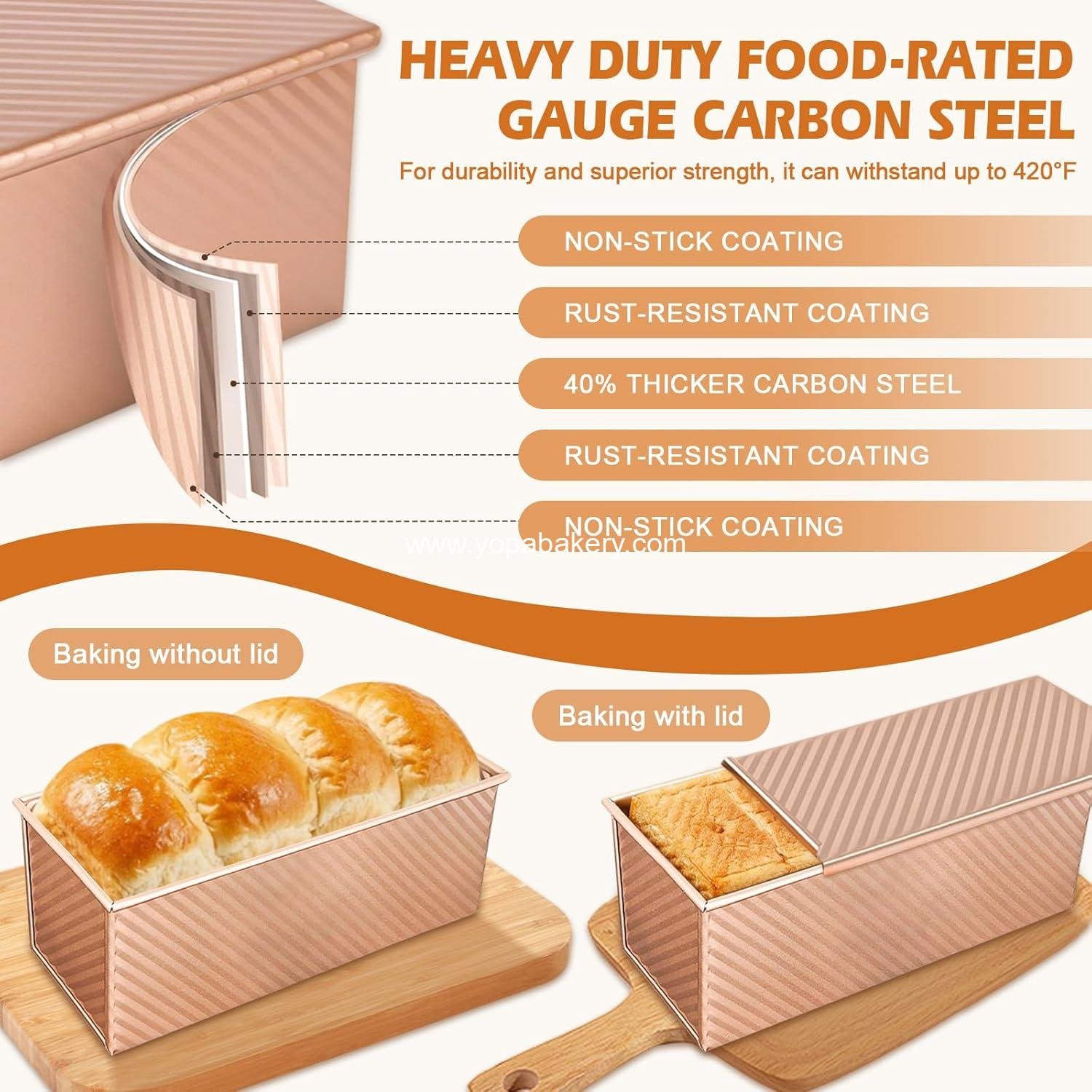 Wholesale 2Pack Pullman Loaf Pans with Lids – 2.2 LB & 1 LB Dough Capacity, Non-Stick Carbon Steel Bread Pans for Homemade Sandwich and Sourdough Bread, Corrugated Toast Mold, Factory