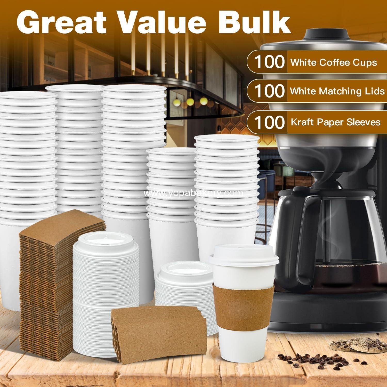 Wholesale 100 Pack 16 oz Disposable Coffee Cups with Lids and Sleeves, Leak-Proof Insulated Paper Cups for Hot Beverages, Coffee Bar Accessories Factory