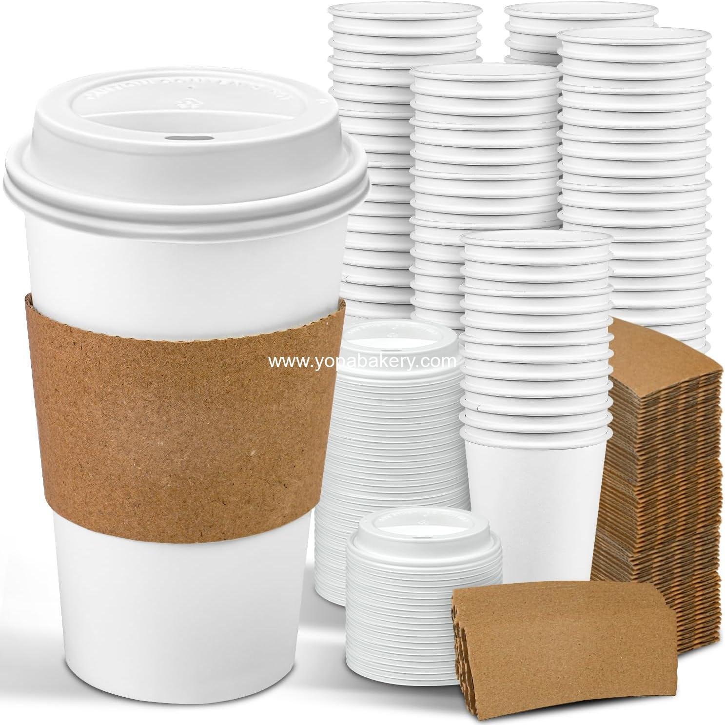 Wholesale 100 Pack 16 oz Disposable Coffee Cups with Lids and Sleeves, Leak-Proof Insulated Paper Cups for Hot Beverages, Coffee Bar Accessories Factory