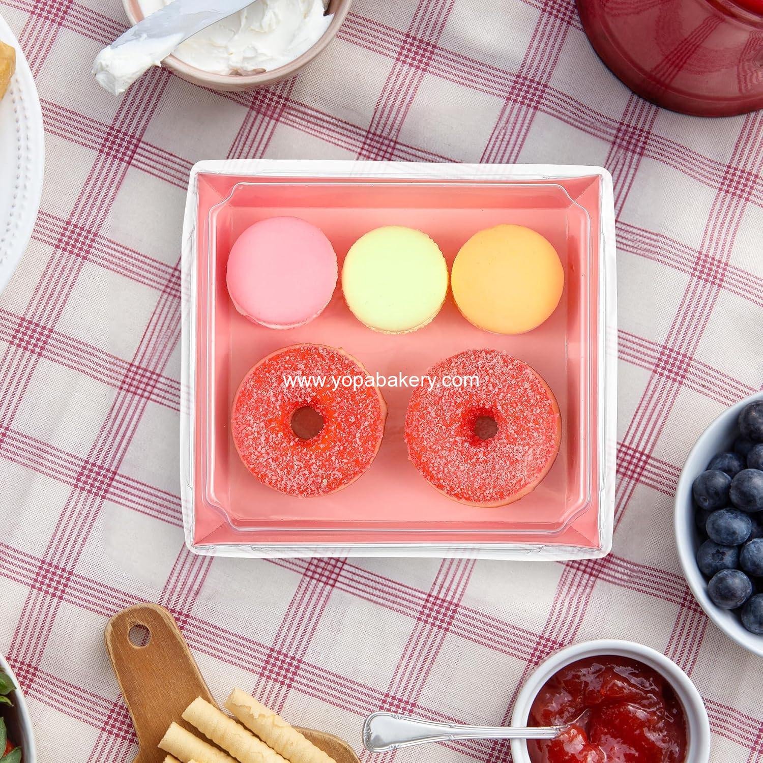 Wholesale 50 Pack Small Clear Treat Boxes - 5 Inch Disposable Mini Containers for Cookies, Cake Slices, Charcuterie, Bakery, Pastry, and Baked Goods Packaging (Pink) - Factory