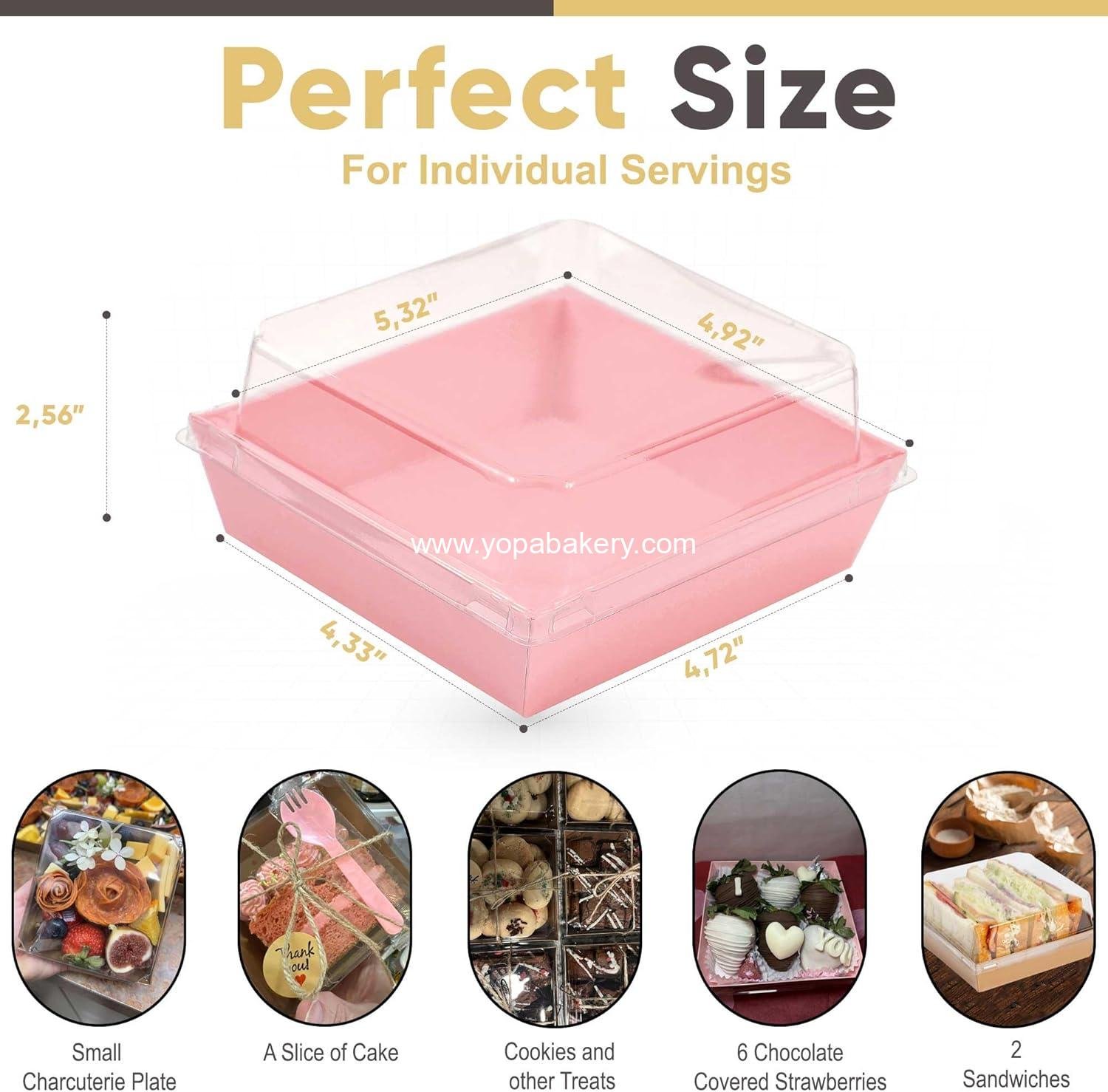 Wholesale 50 Pack Small Clear Treat Boxes - 5 Inch Disposable Mini Containers for Cookies, Cake Slices, Charcuterie, Bakery, Pastry, and Baked Goods Packaging (Pink) - Factory