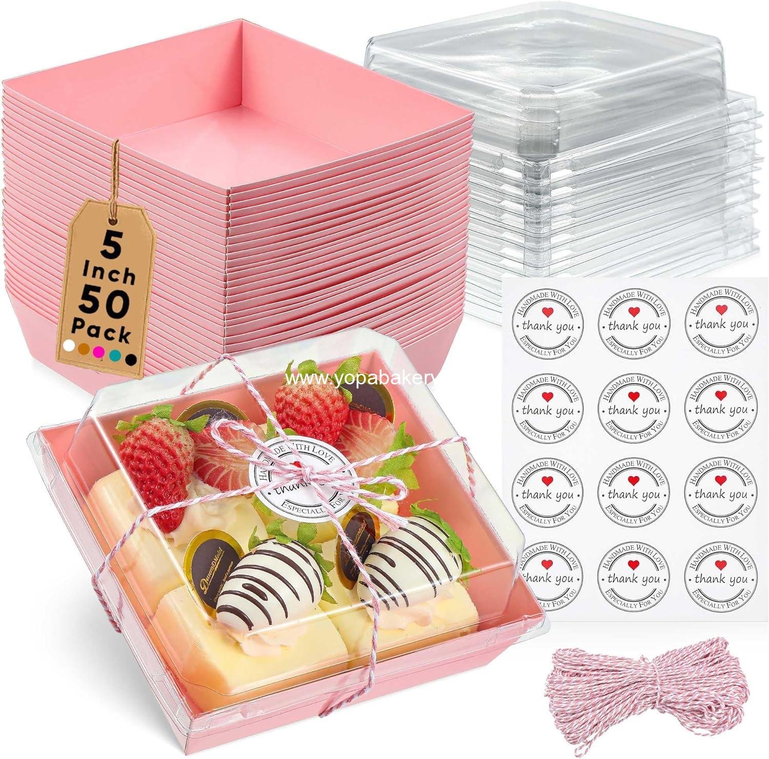 Wholesale 50 Pack Small Clear Treat Boxes - 5 Inch Disposable Mini Containers for Cookies, Cake Slices, Charcuterie, Bakery, Pastry, and Baked Goods Packaging (Pink) - Factory