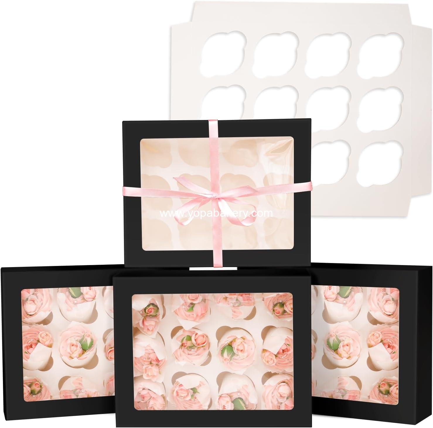 Wholesale Auto Pop-Up 12 Cupcake Carrier - 6 Packs Black Cupcake Boxes with Window - 13"x10"x3.5" - Factory