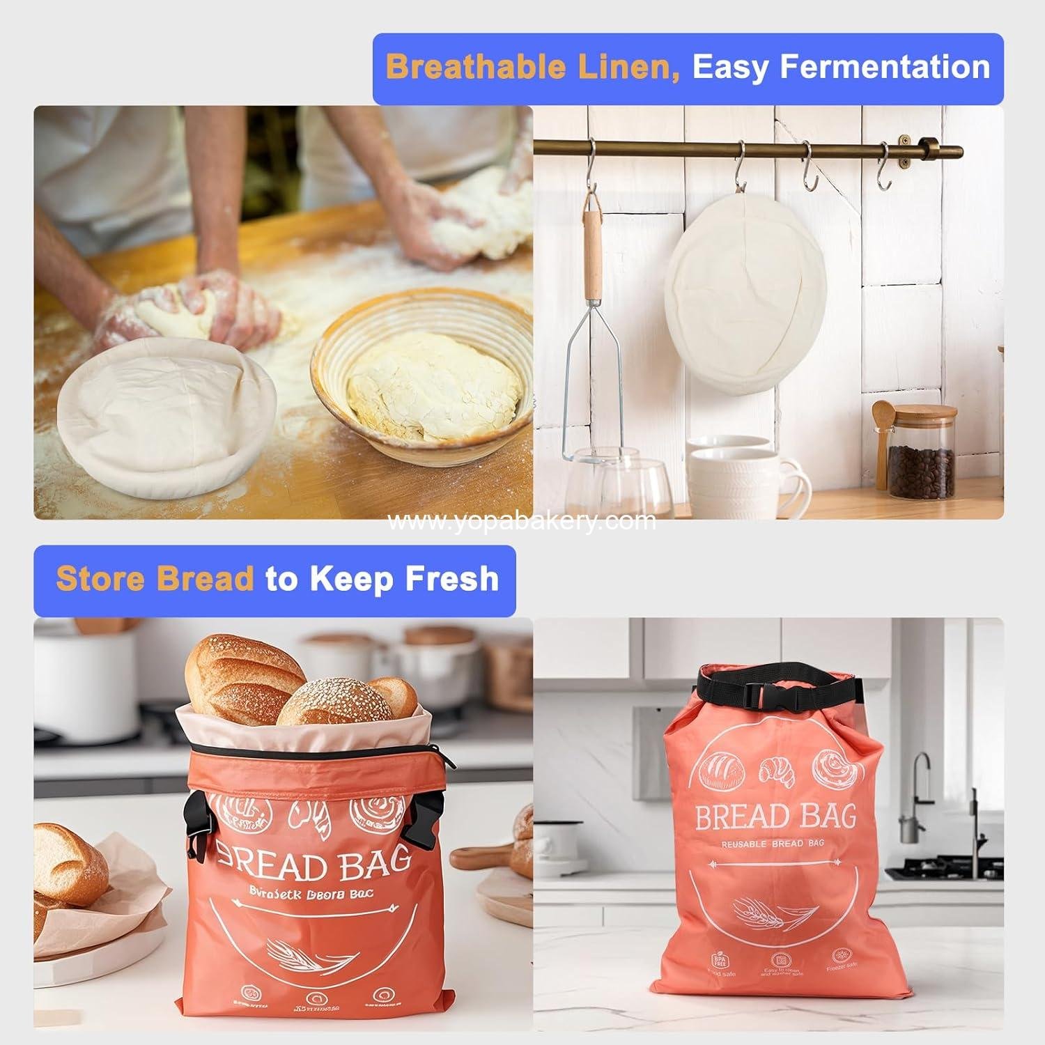 OEM Reusable Bread Bags for Homemade Bread & Sourdough - Linen Cover, Freezer-Safe Storage to Keep Bread Fresh for Days (XL, Orange) - Factory